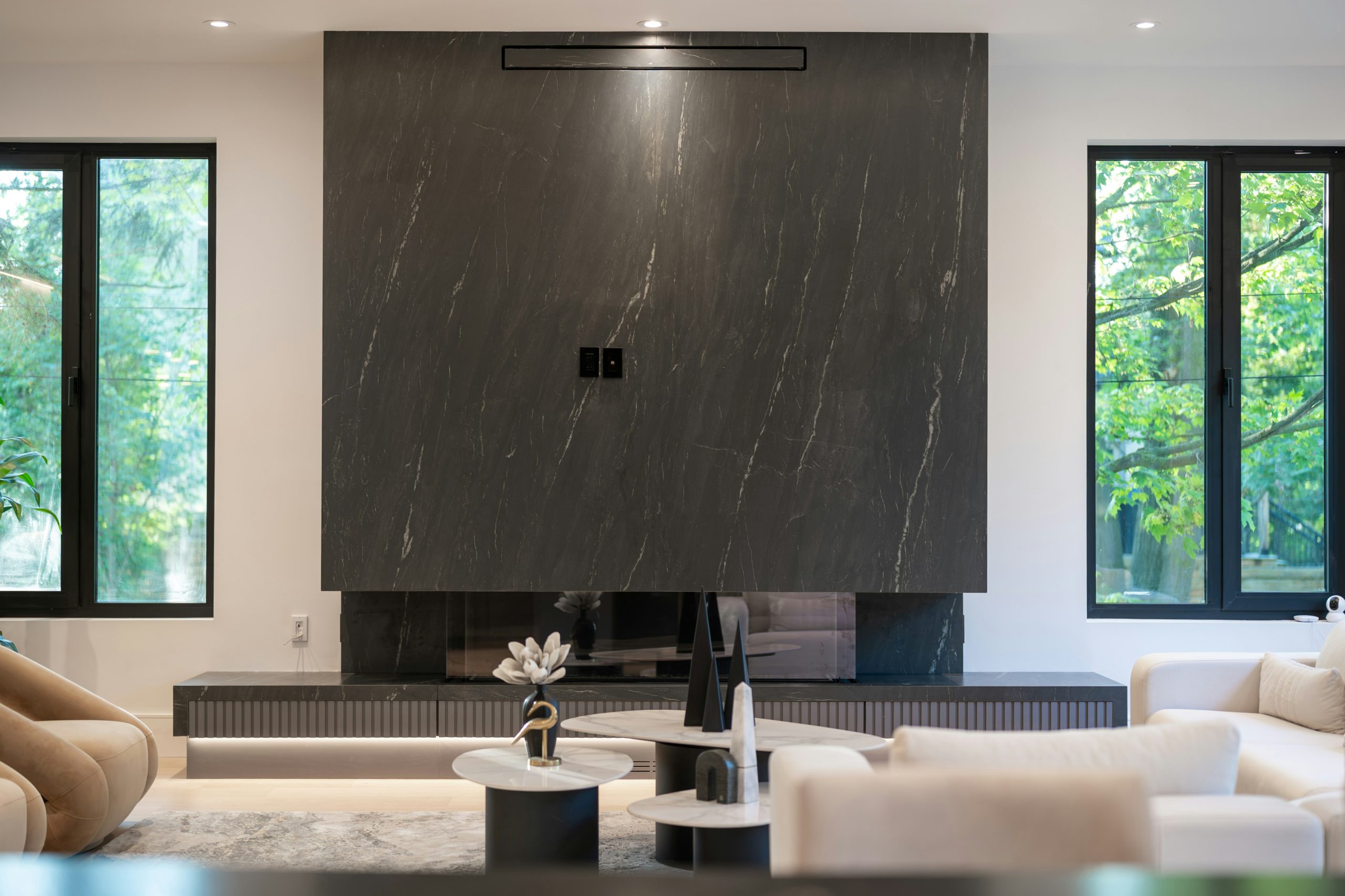 Modern marble fireplace